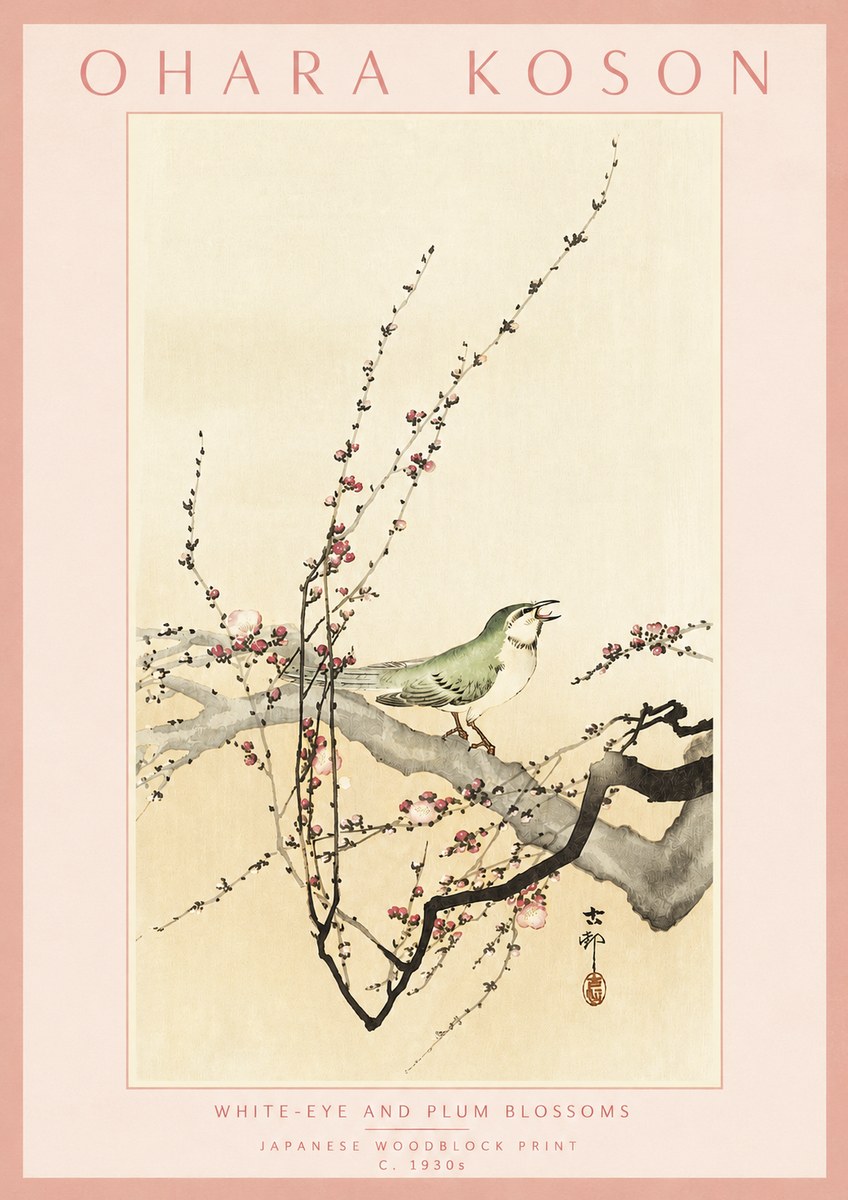 Ohara Koson White-eye and Plum Blossoms No3 - Poster