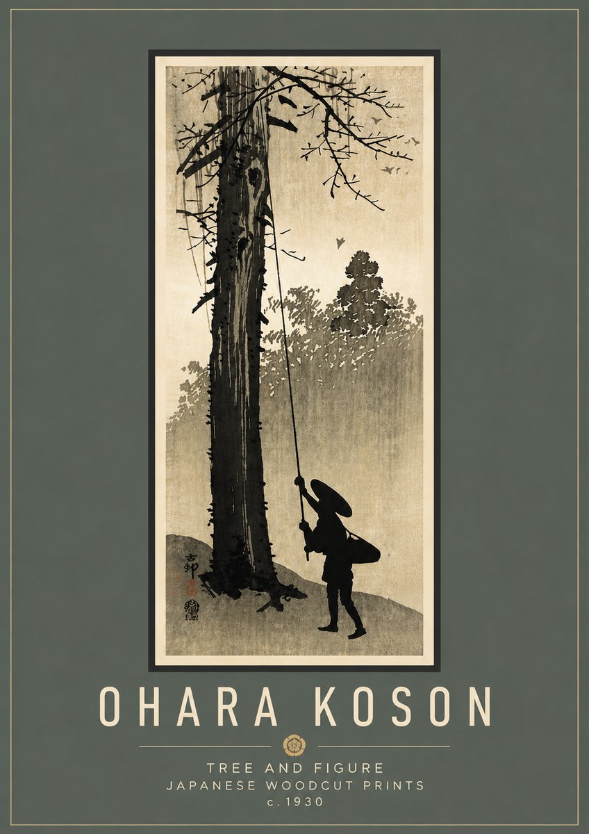 Ohara Koson Tree and Figure No6 - Poster