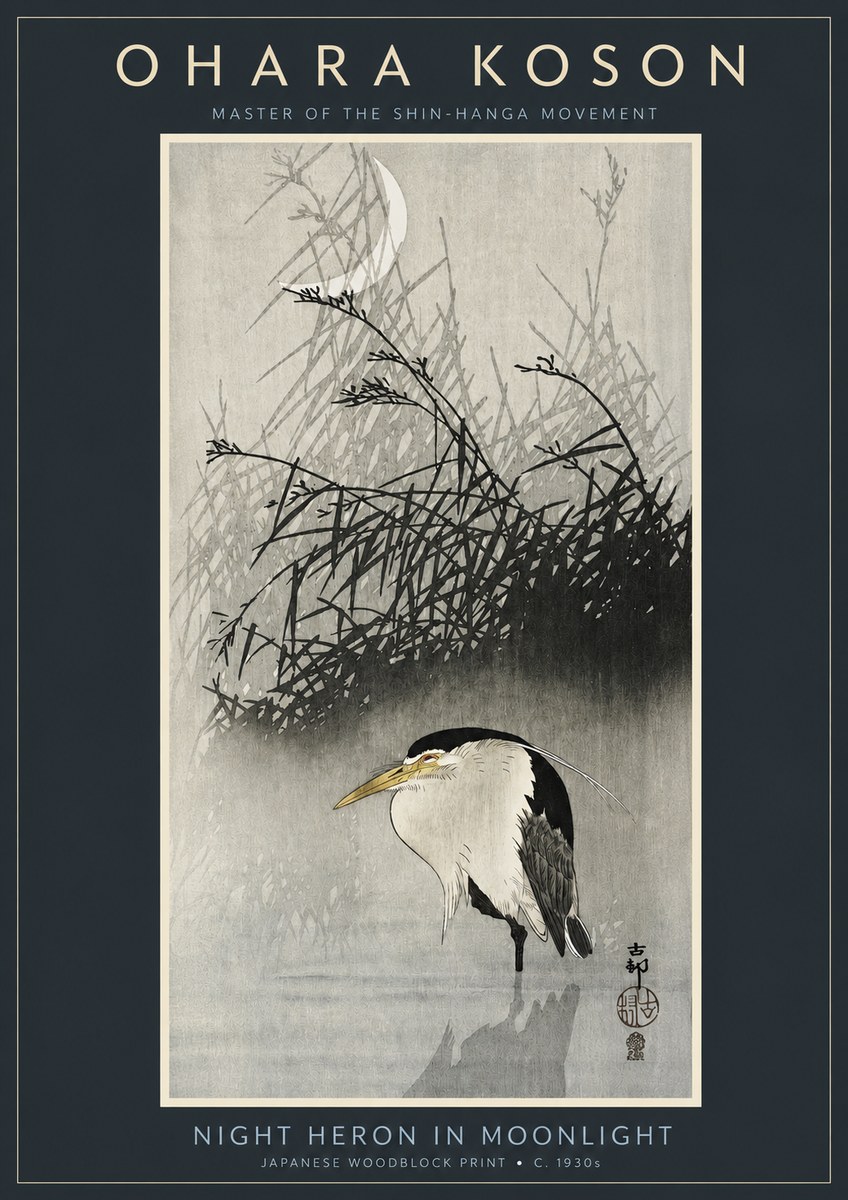 Ohara Koson Night Heron in Moonlight No2 - Poster