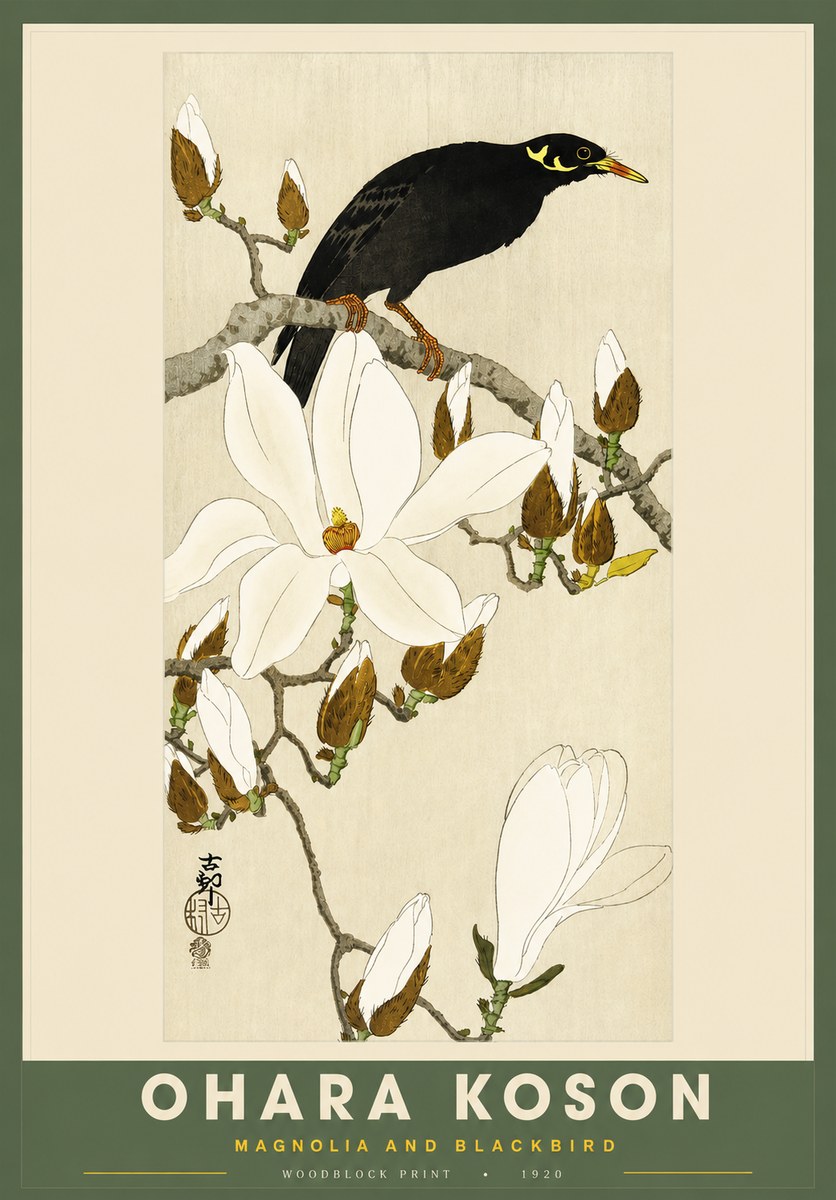 Ohara Koson Magnolia and Blackbird No2 - Poster