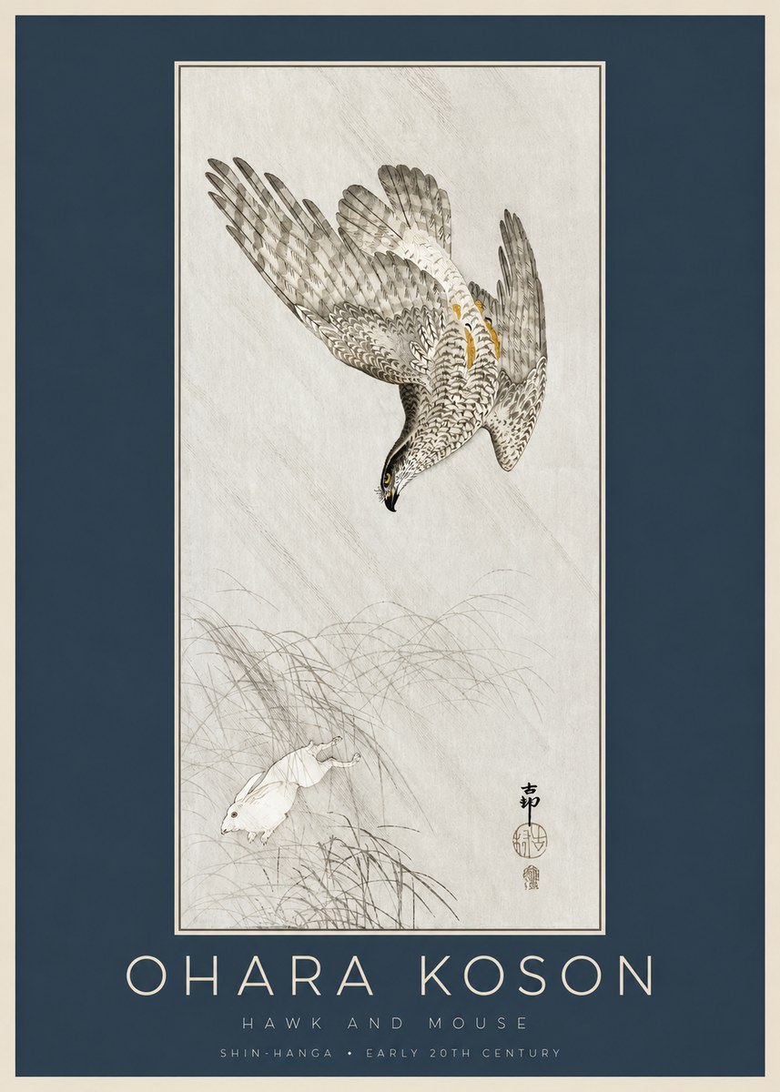 Ohara Koson Hawk and Mouse No2 - Poster