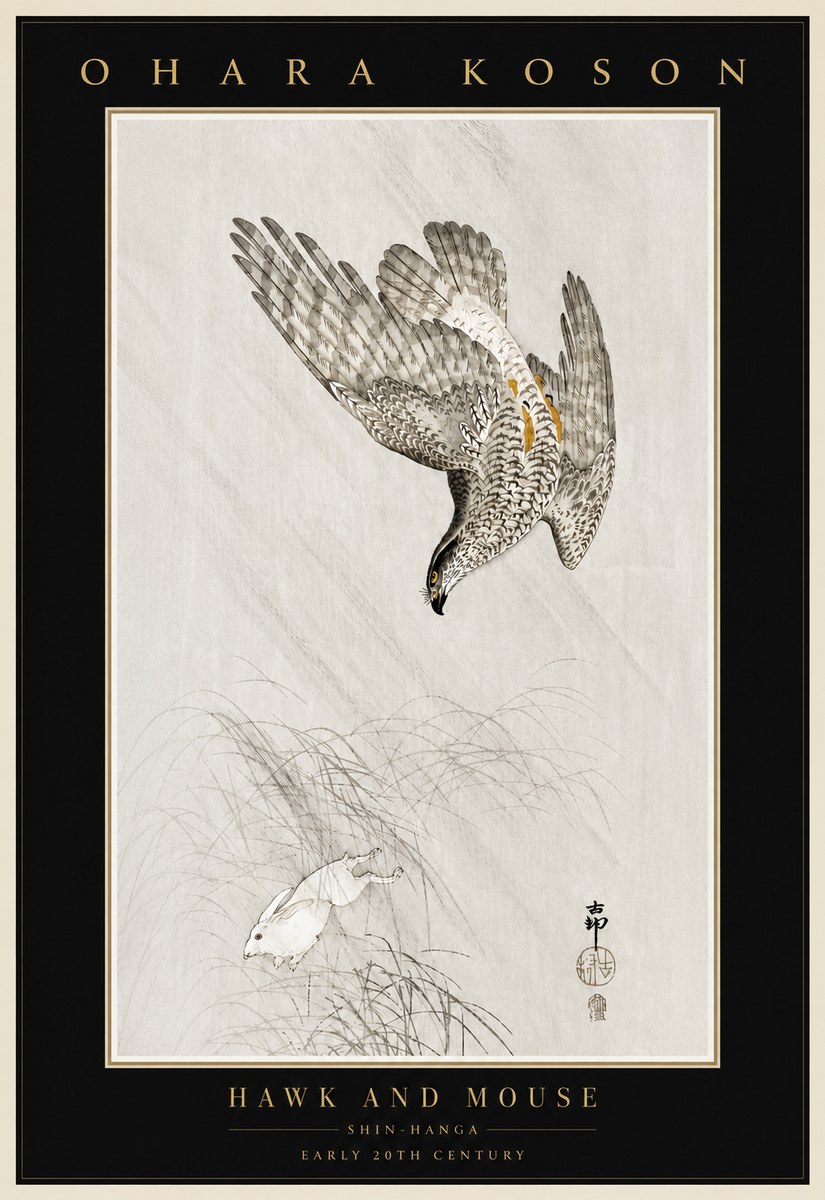 Ohara Koson Hawk and Mouse No4 - Poster