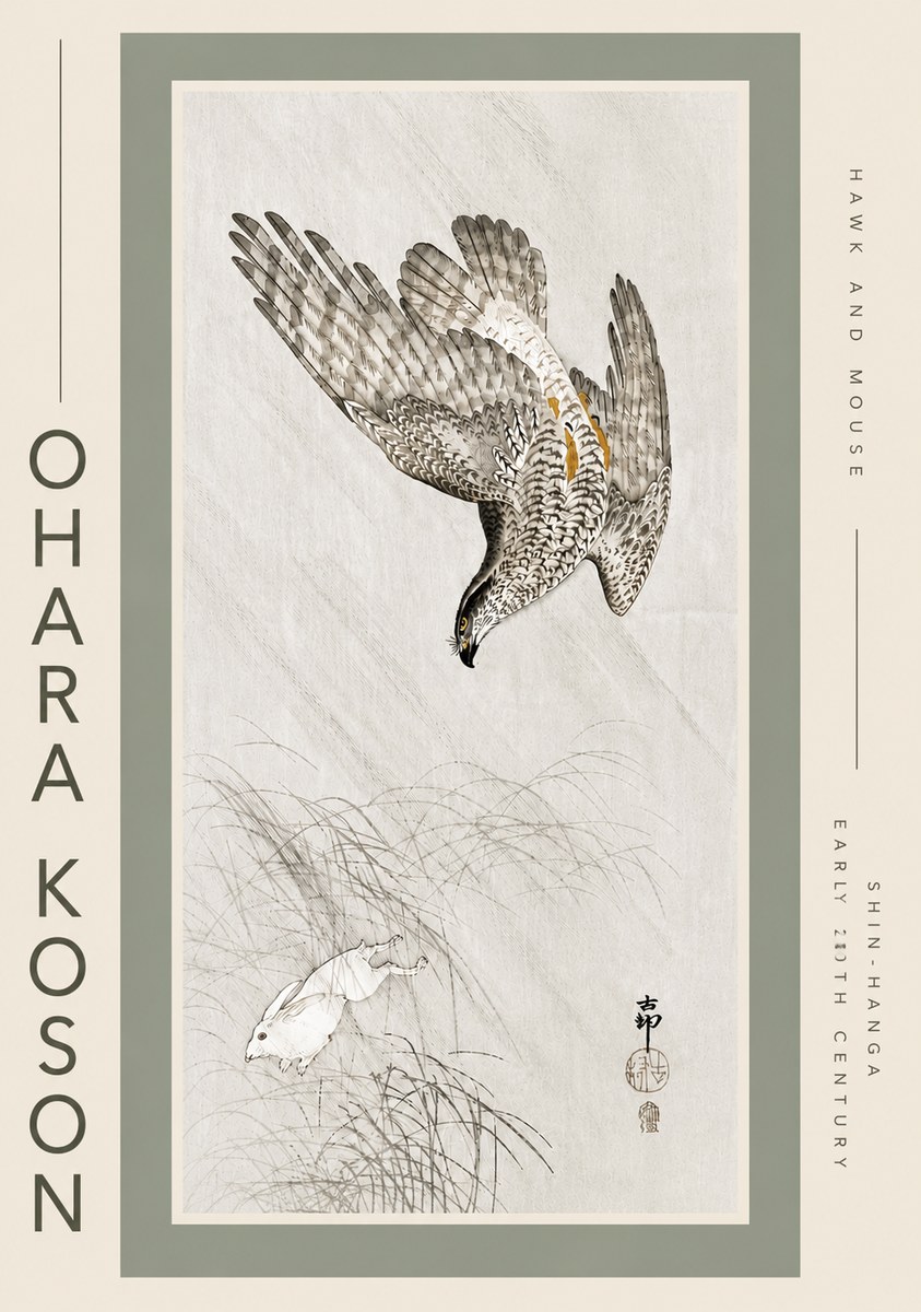 Ohara Koson Hawk and Mouse No5 - Poster