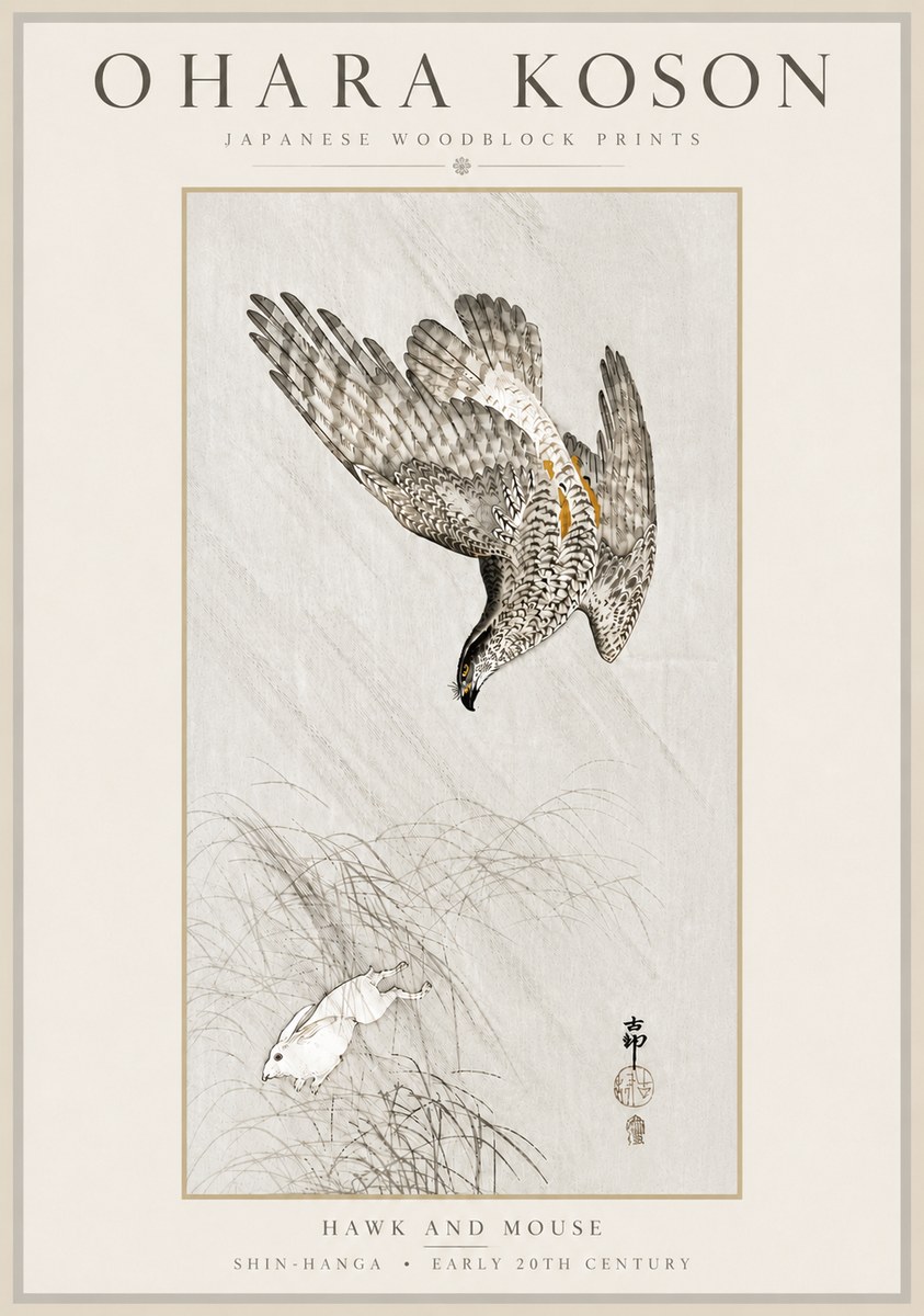 Ohara Koson Hawk and Mouse No6 - Poster