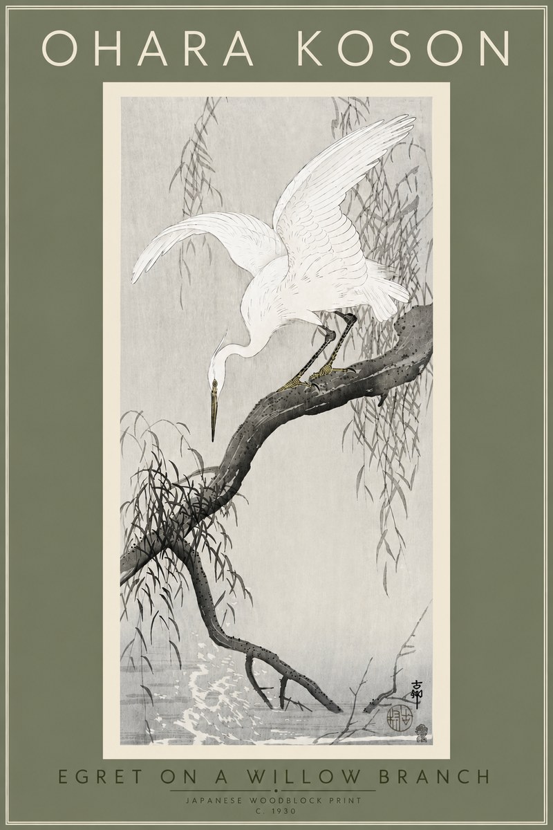 Ohara Koson Egret on a Willow Branch No4 - Poster