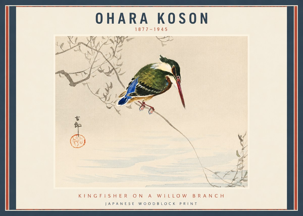 Ohara Koson Kingfisher on a Willow Branch No2 - Poster