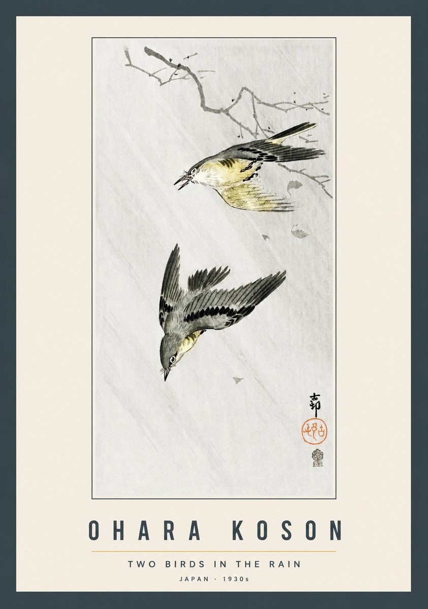 Ohara Koson Two Birds in the Rain No2 - Poster