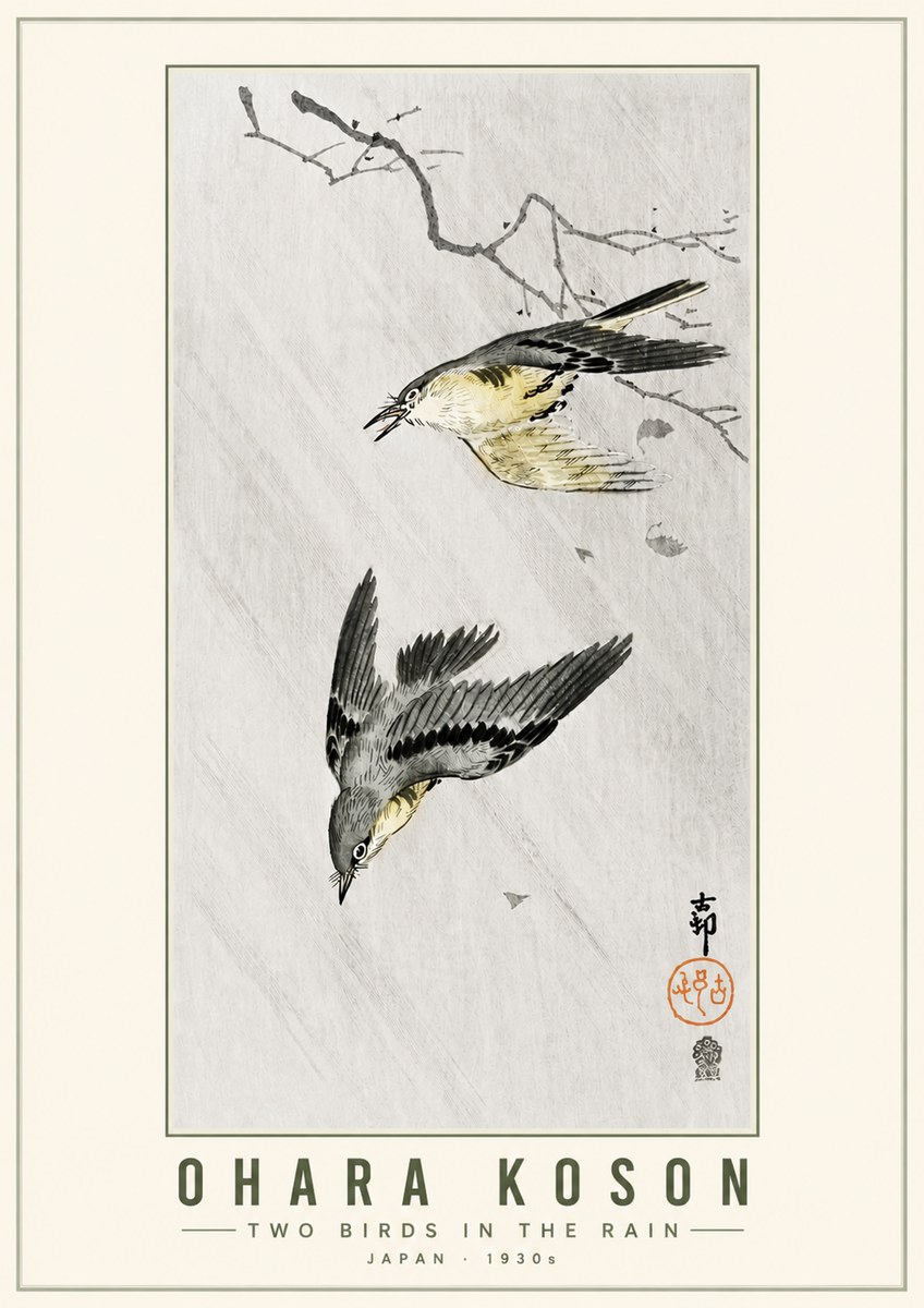 Ohara Koson Two Birds in the Rain No5 - Poster