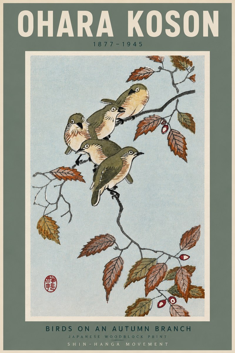 Ohara Koson Birds on an Autumn Branch No4 - Poster