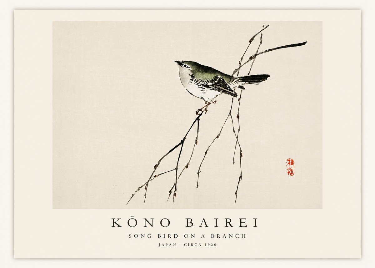 Kōno Bairei Song Bird on a Branch No1 - Poster