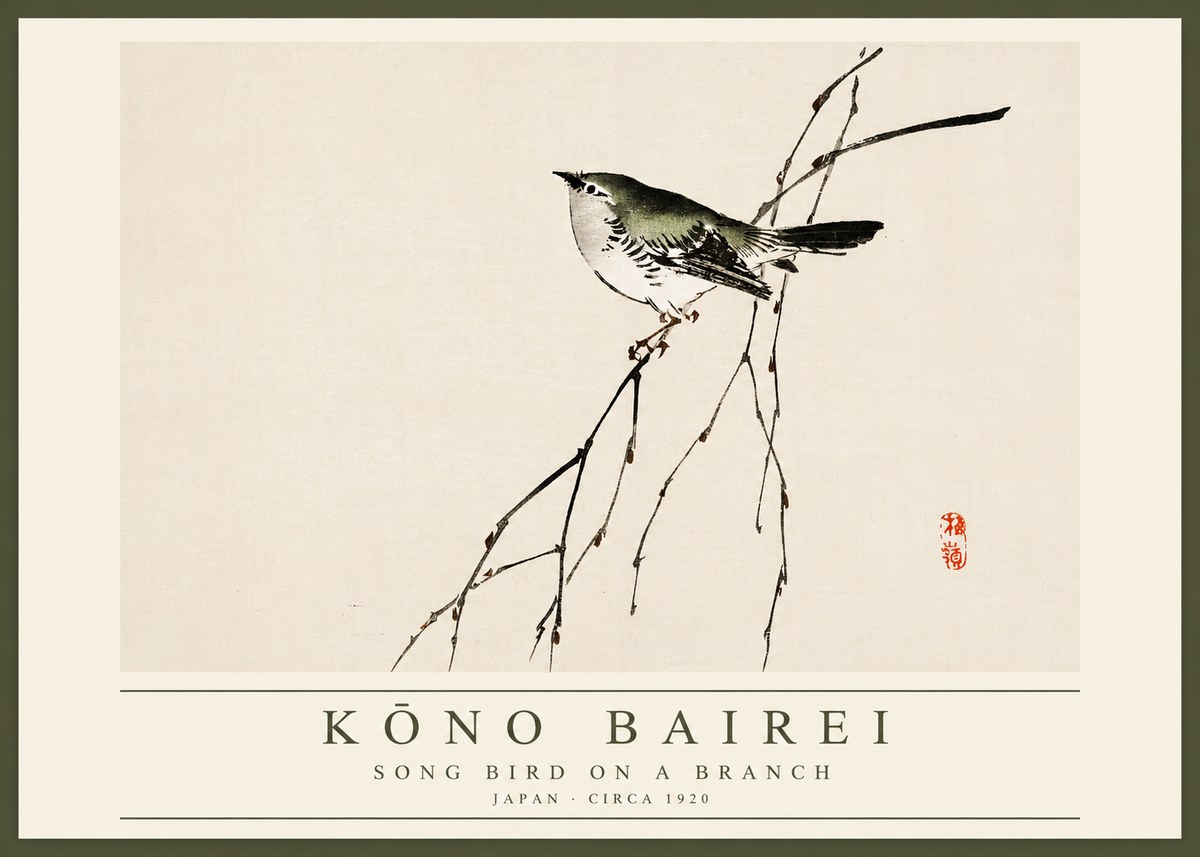 Kōno Bairei Song Bird on a Branch No2 - Poster