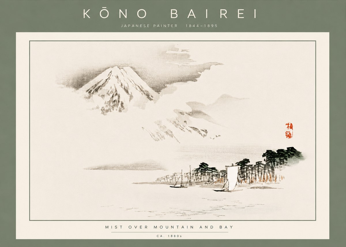 Kōno Bairei Mount Fuji with Boats No5 - Poster