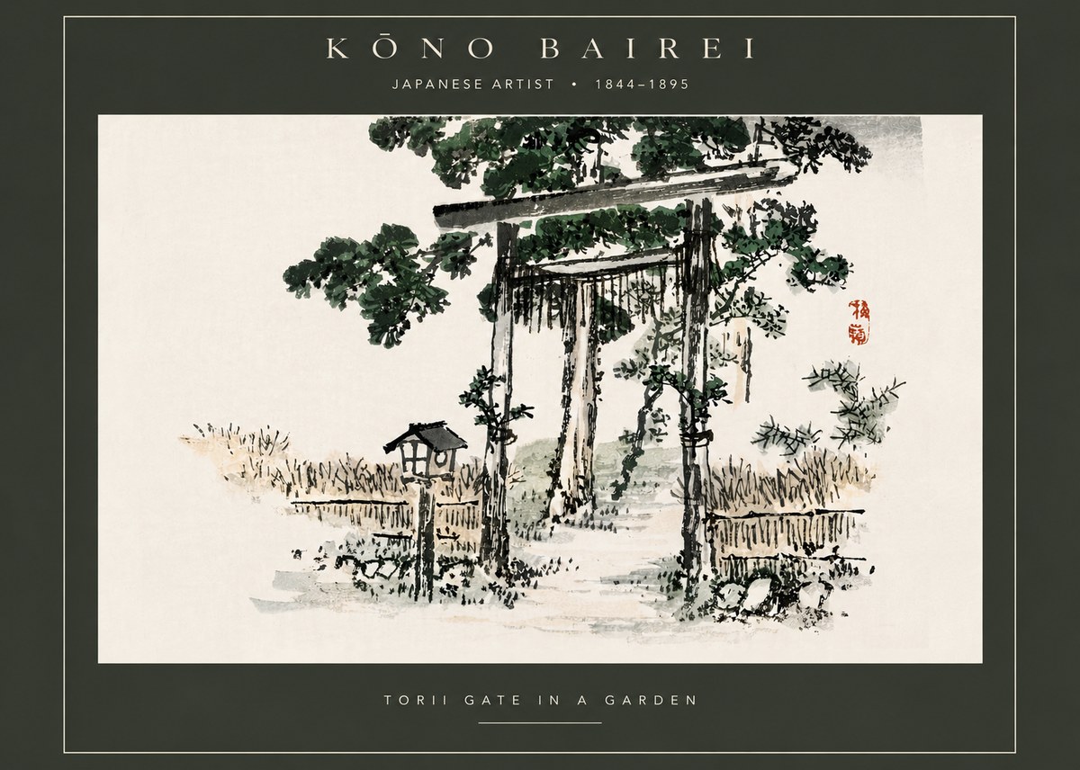 Kōno Bairei Torii Gate in a Garden No5 - Poster
