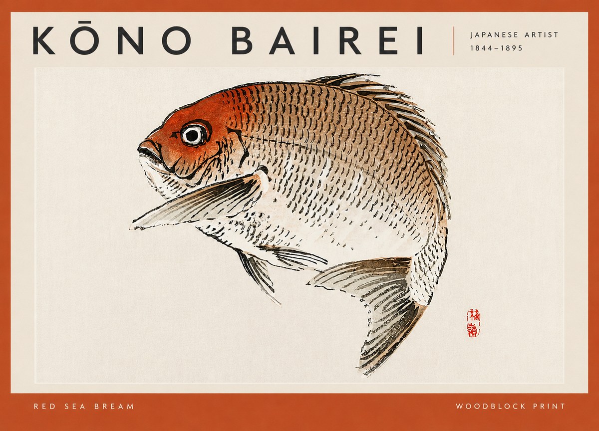 Kōno Bairei Red Sea Bream No4 - Poster