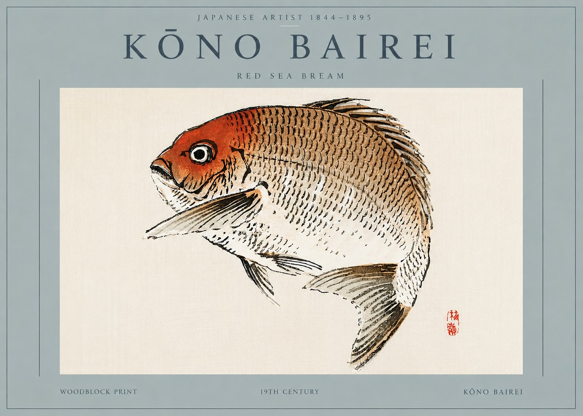 Kōno Bairei Red Sea Bream No5 - Poster