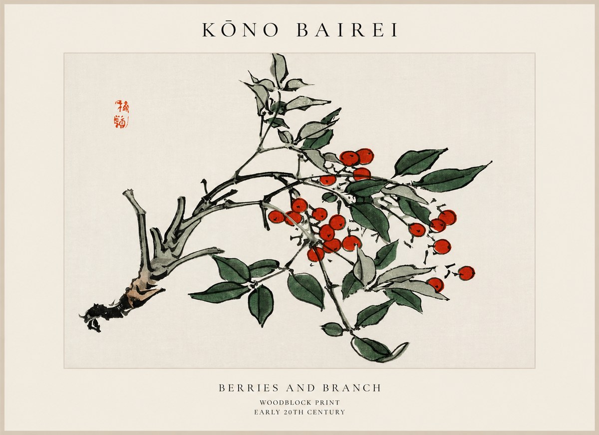 Kōno Bairei Berries and Branch No1 - Poster