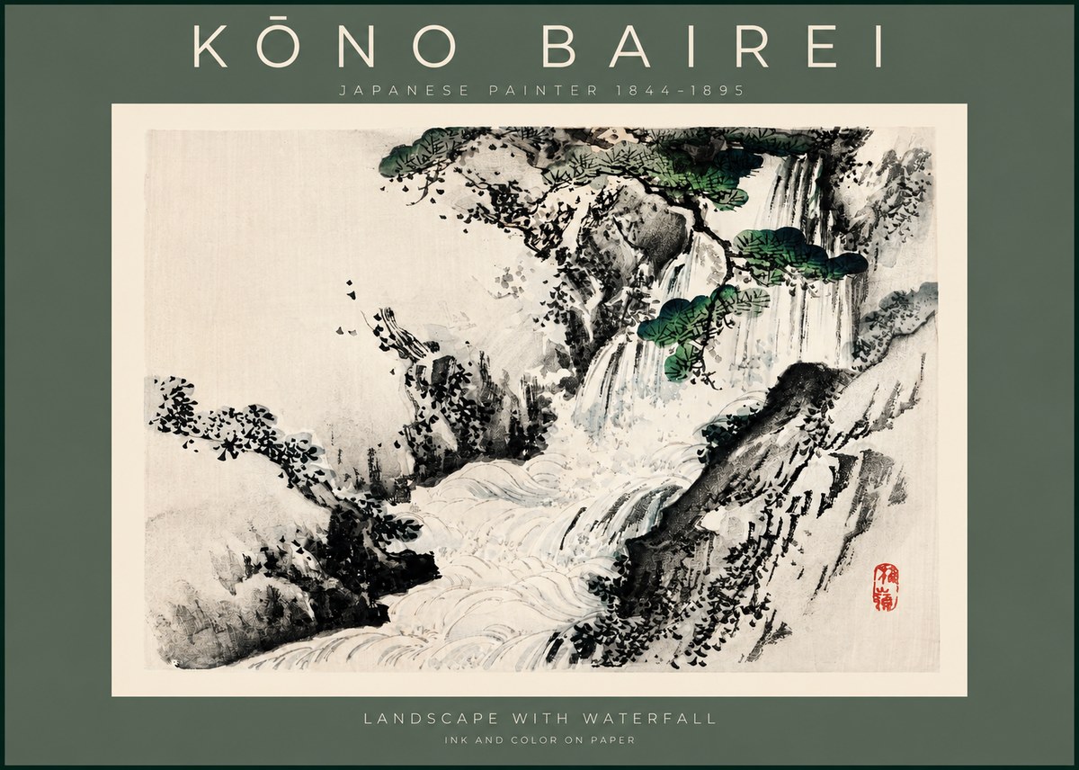 Kōno Bairei Landscape with Waterfall No2 - Poster