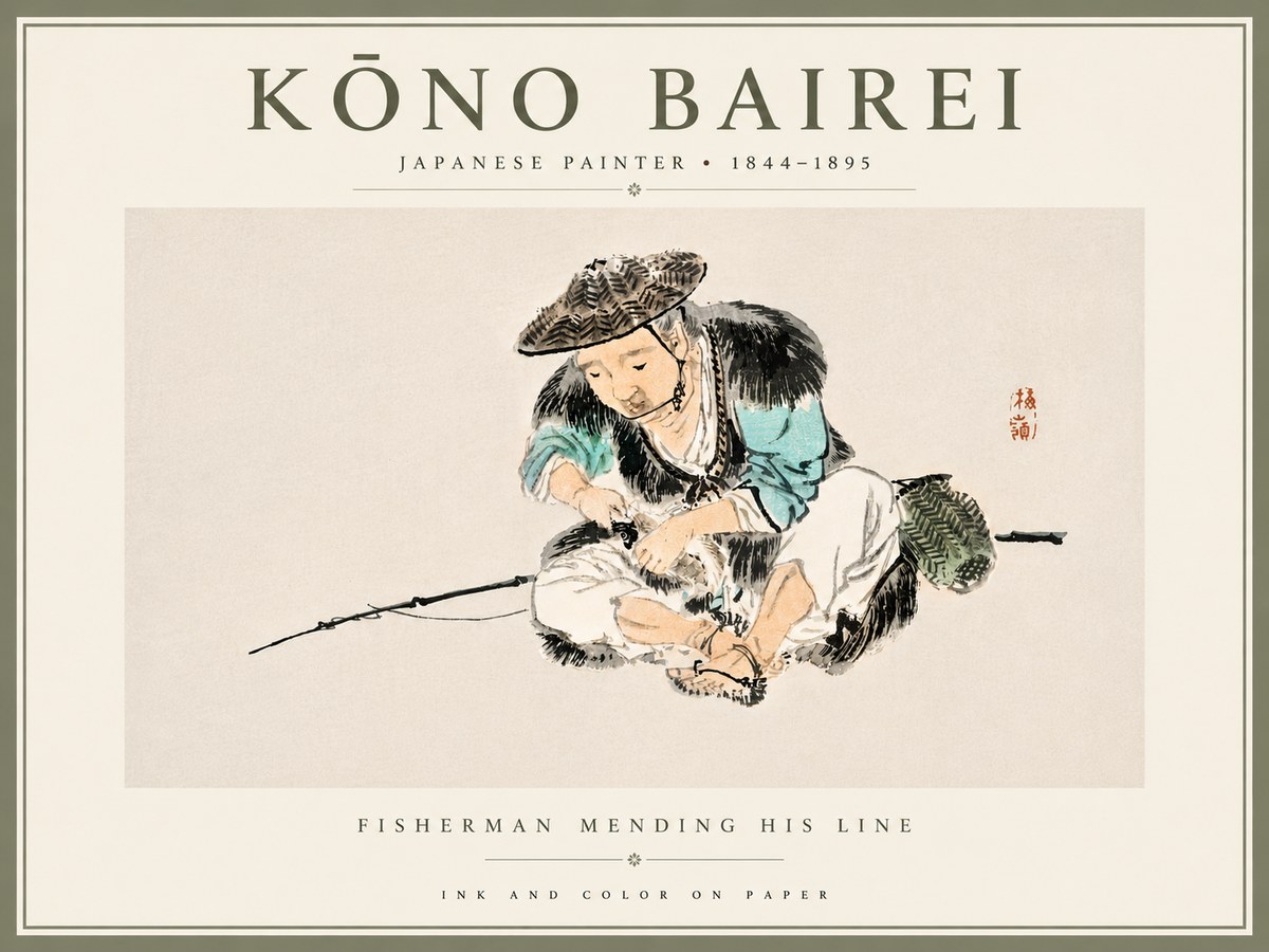 Kōno Bairei Fisherman Mending His Line No6 - Poster