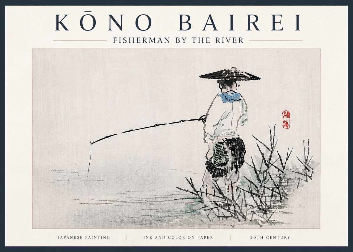 Kōno Bairei Fisherman by the River No3 - Poster