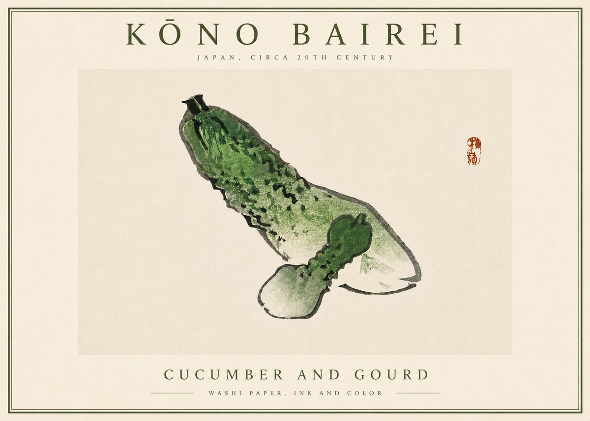 Kōno Bairei Cucumber and Gourd No6 - Poster