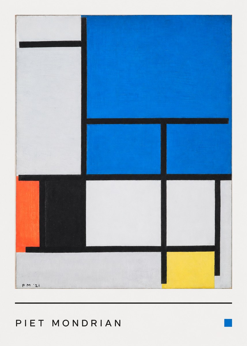 Piet Mondrian Composition with Red, Black, Blue, and Yellow No4 - Poster