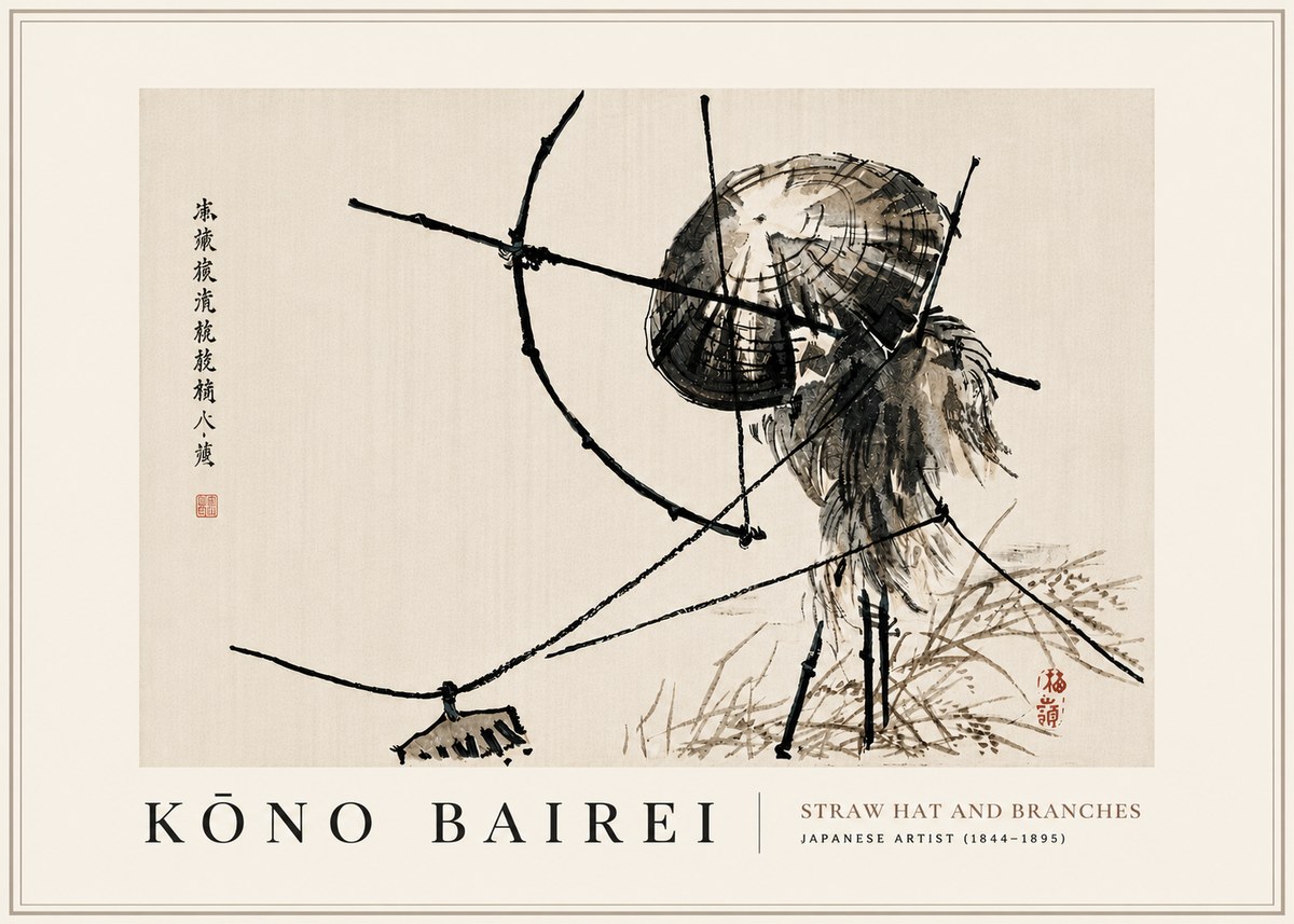 Kōno Bairei Straw Hat and Branches No6 - Poster