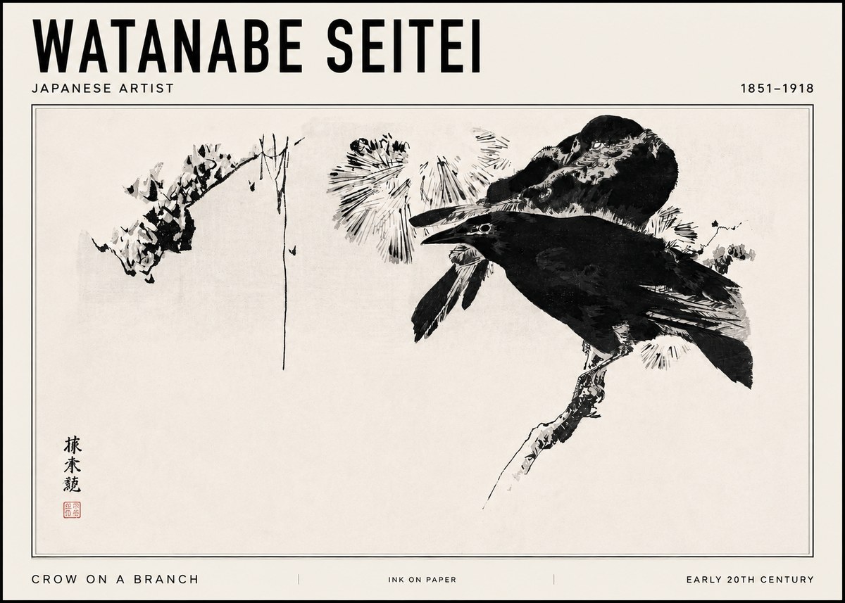 Watanabe Seitei Crow on a Branch No3 - Poster