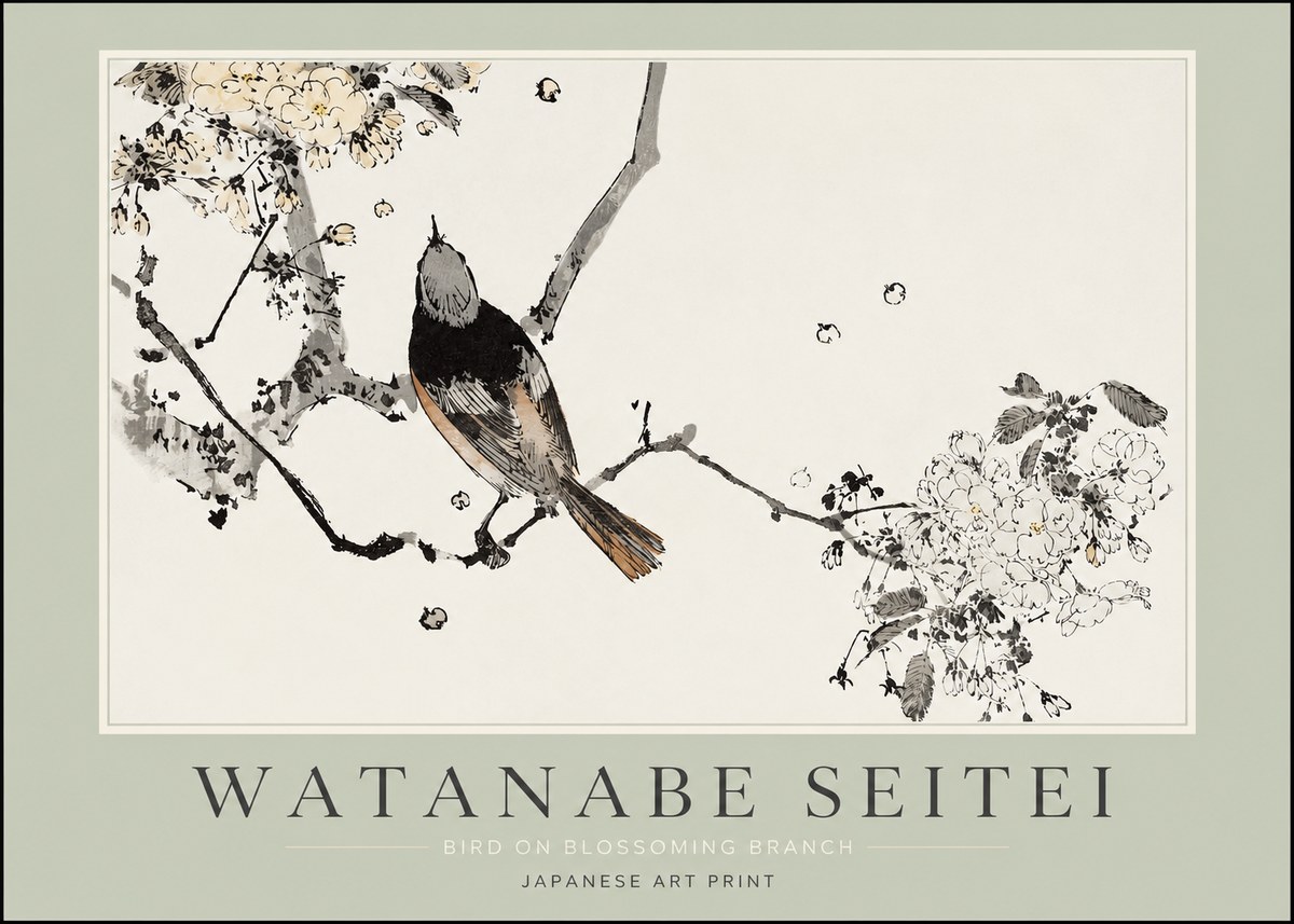 Watanabe Seitei Bird on Blossoming Branch No2 - Poster