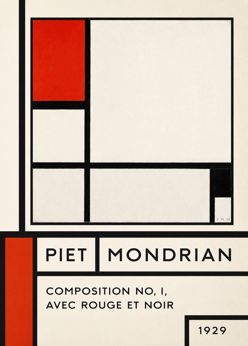 Piet Mondrian Composition No. I, Avec Rouge Et Noir No6 - Poster