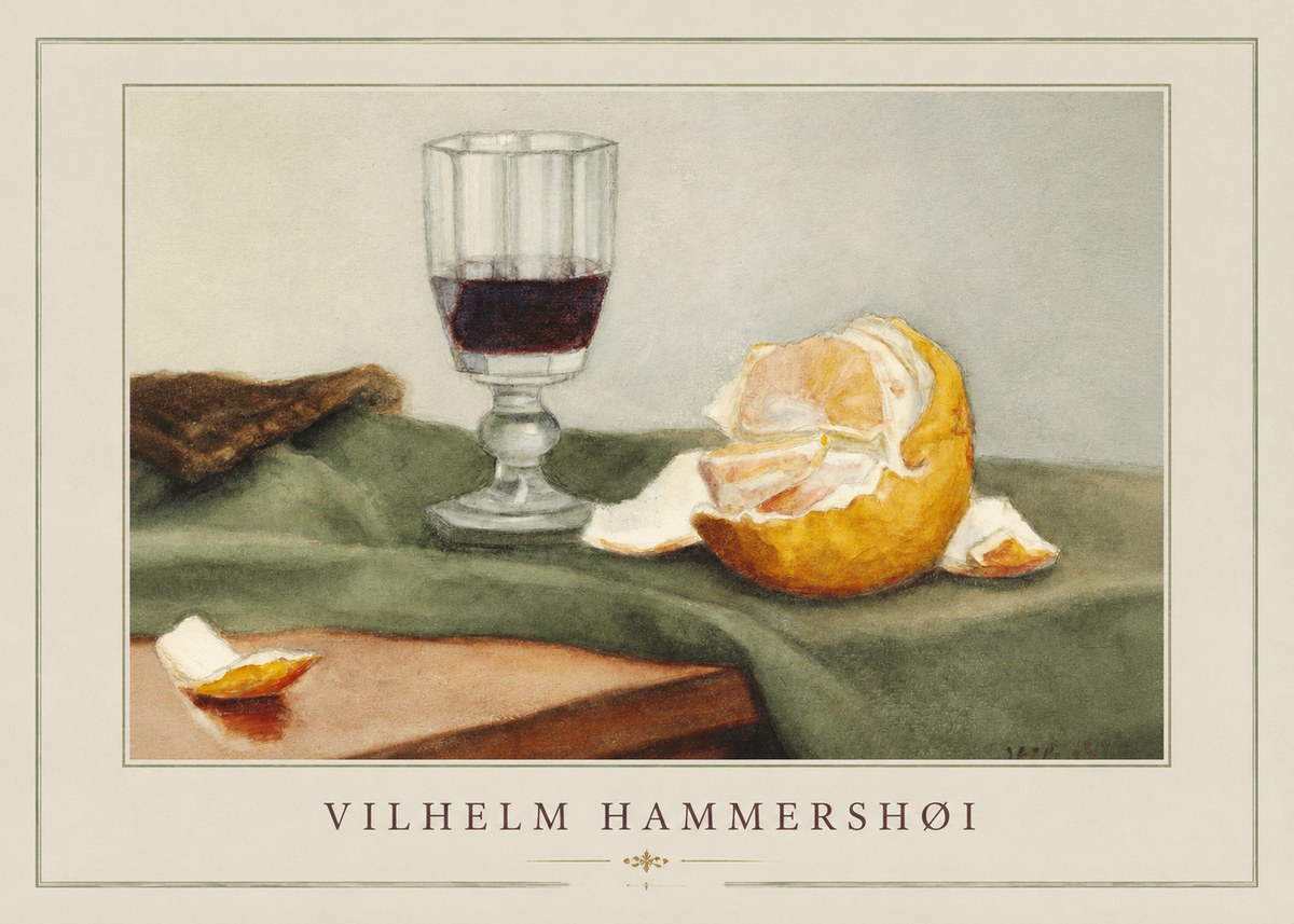 Vilhelm Hammershøi Still Life with Wine Glass and Orange No2 - Poster