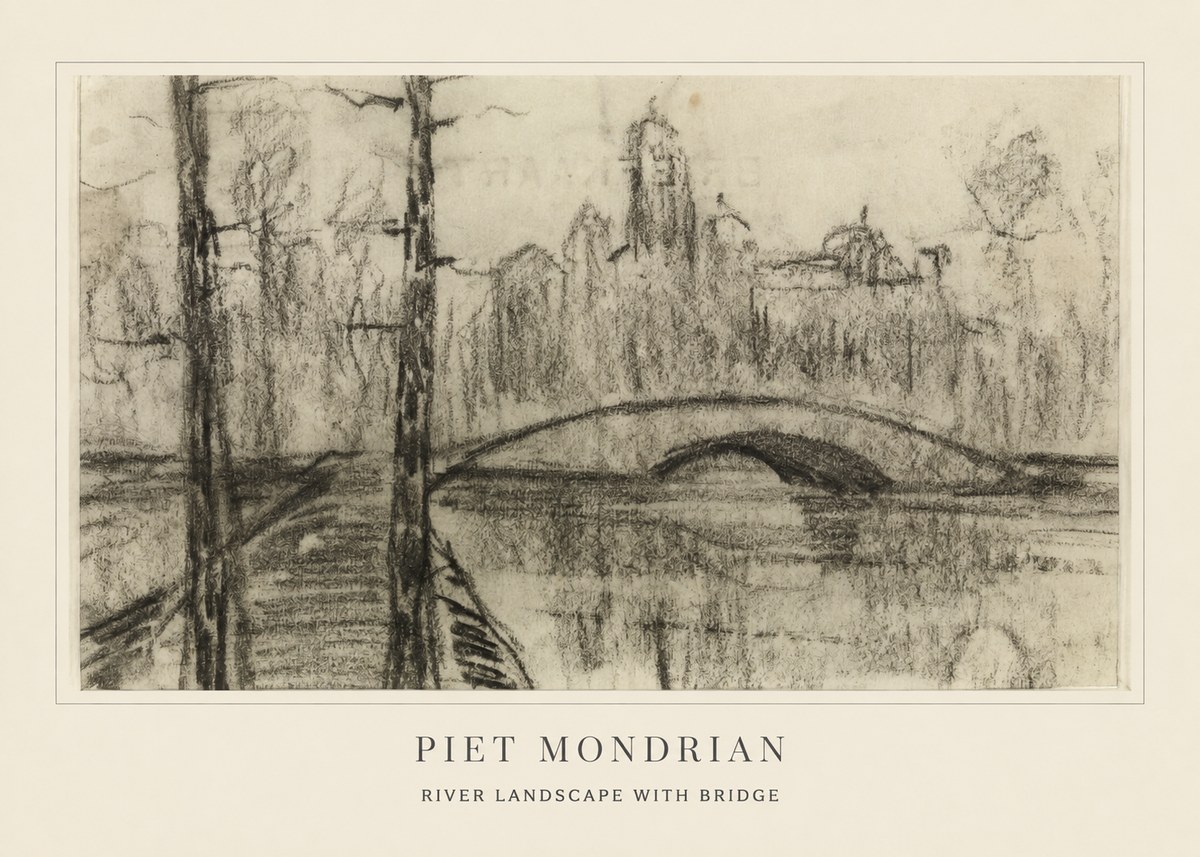 Piet Mondrian River Landscape with Bridge No4 - Poster