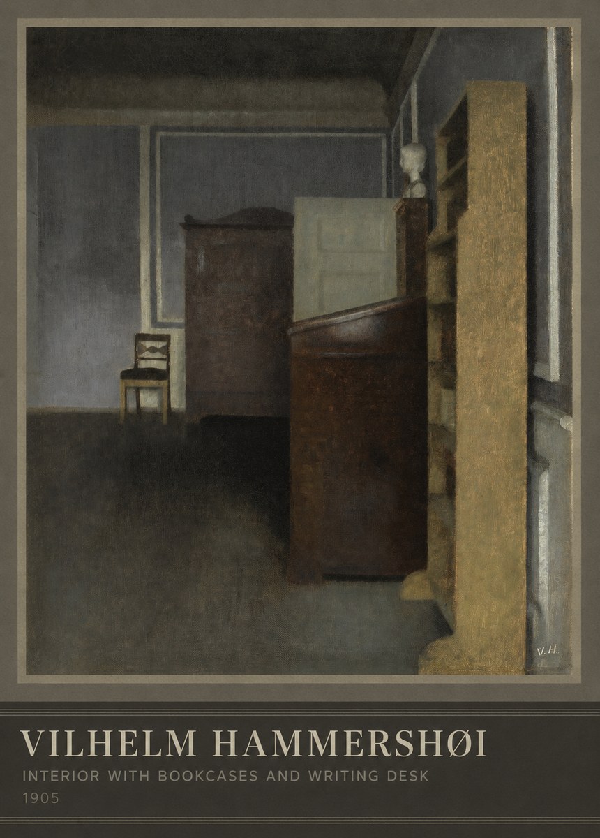 Vilhelm Hammershøi Interior with Bookcases and Writing Desk No3 - Poster