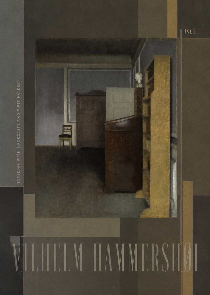 Vilhelm Hammershøi Interior with Bookcases and Writing Desk No6 - Poster