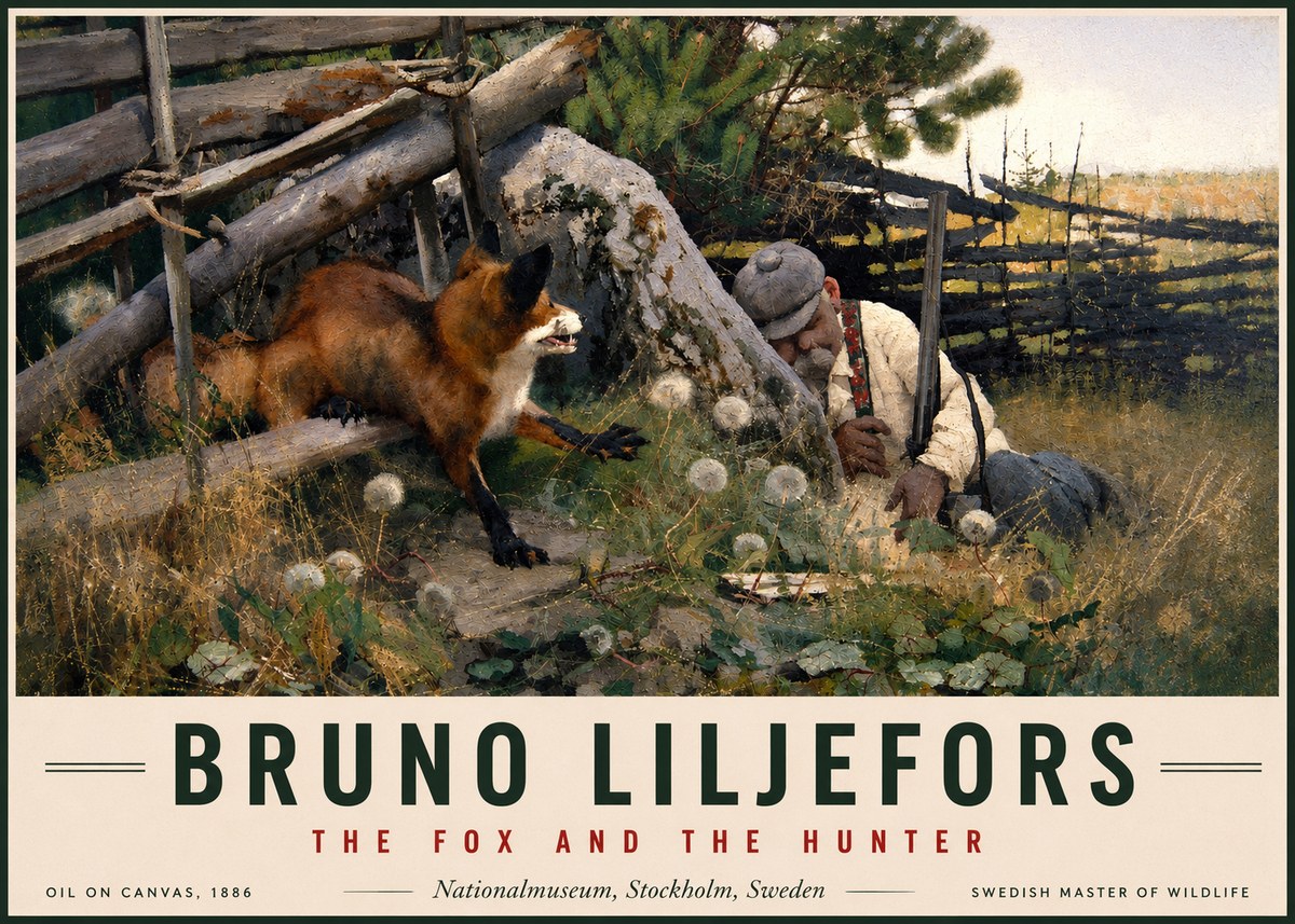 Bruno Liljefors The Fox and the Hunter No2 - Poster