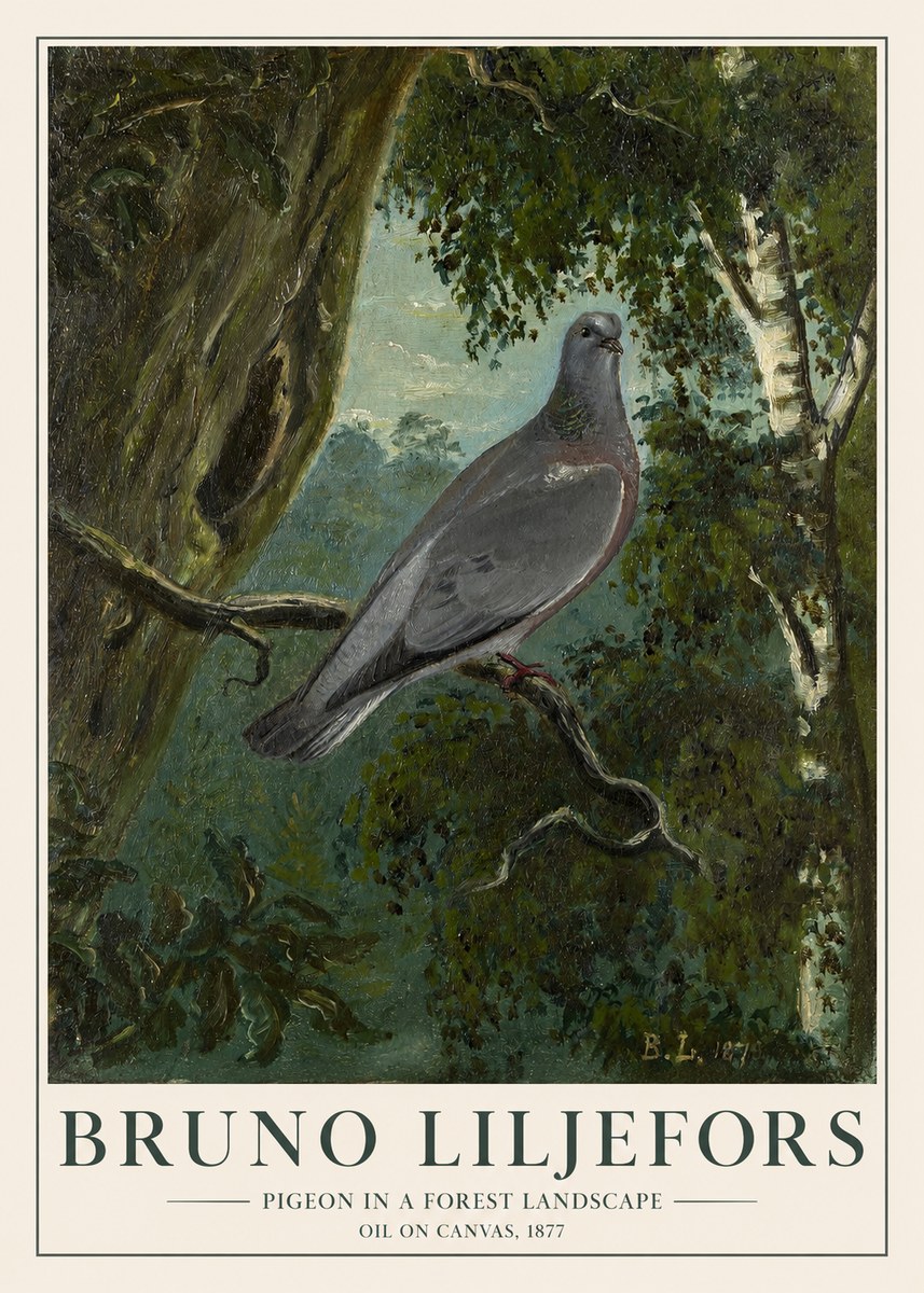 Bruno Liljefors Pigeon in a Forest Landscape No1 - Poster