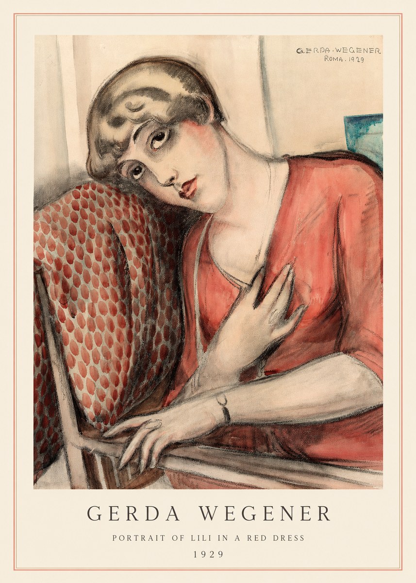 Gerda Wegener Portrait of Lili in a Red Dress No4 - Poster