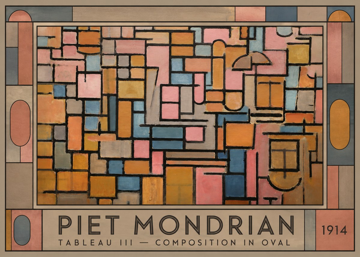 Piet Mondrian Tableau Iii — Composition in Oval No1 - Poster