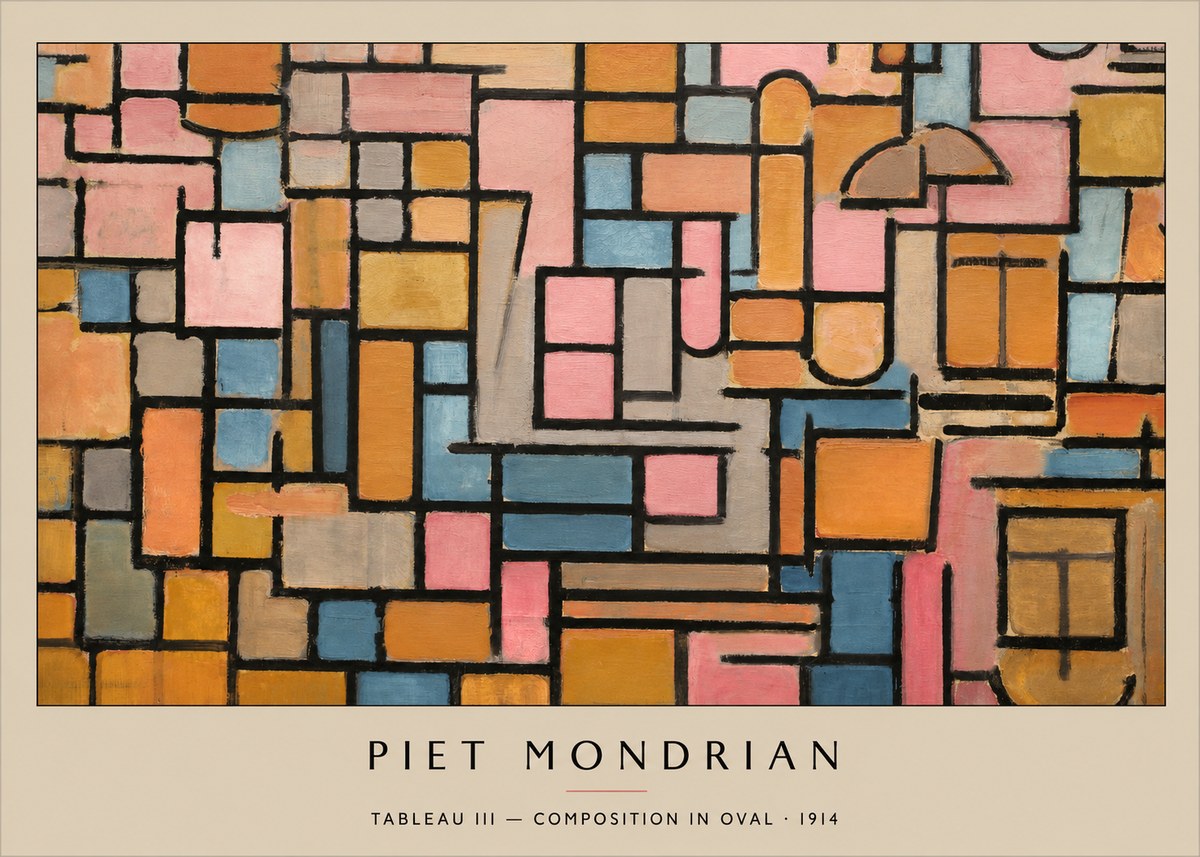Piet Mondrian Tableau Iii — Composition in Oval No3 - Poster