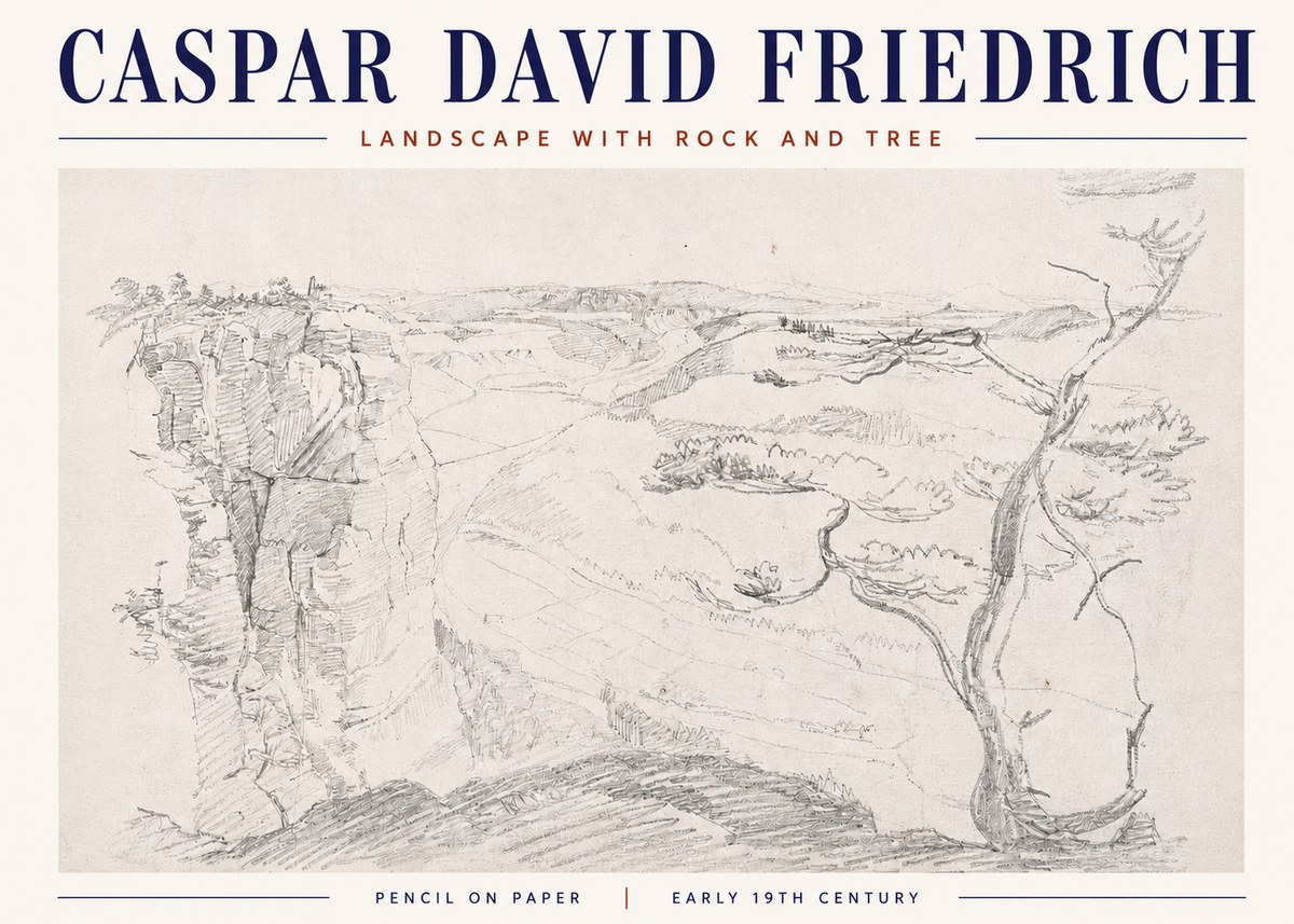Caspar David Friedrich Landscape with Rocks and a Tree No6 - Poster
