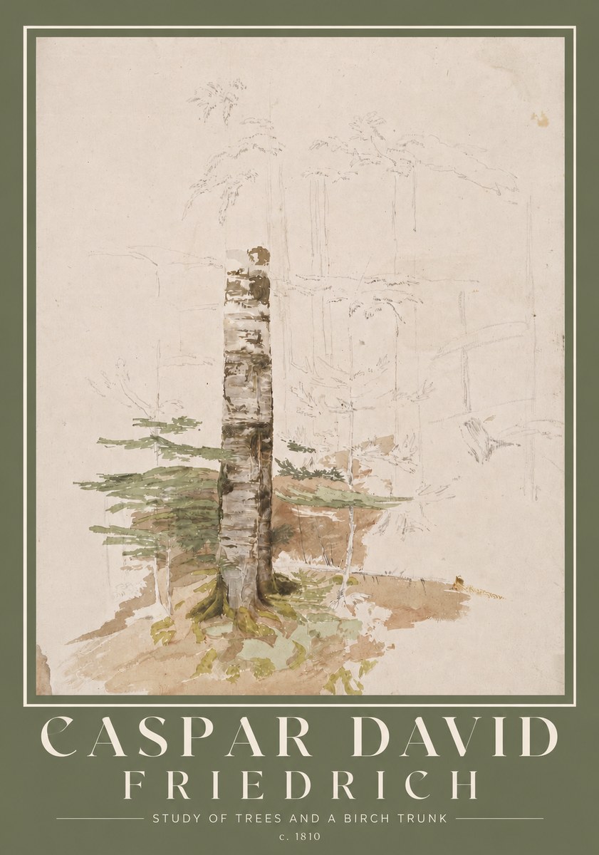 Caspar David Friedrich Study of Trees and a Birch Trunk No2 - Poster