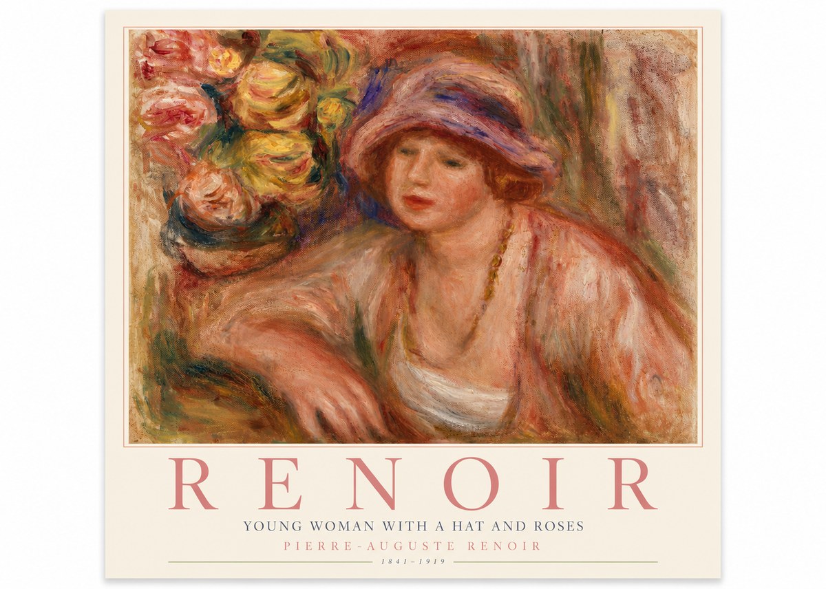 Renoir Young Woman with a Hat and Roses No4 - Poster