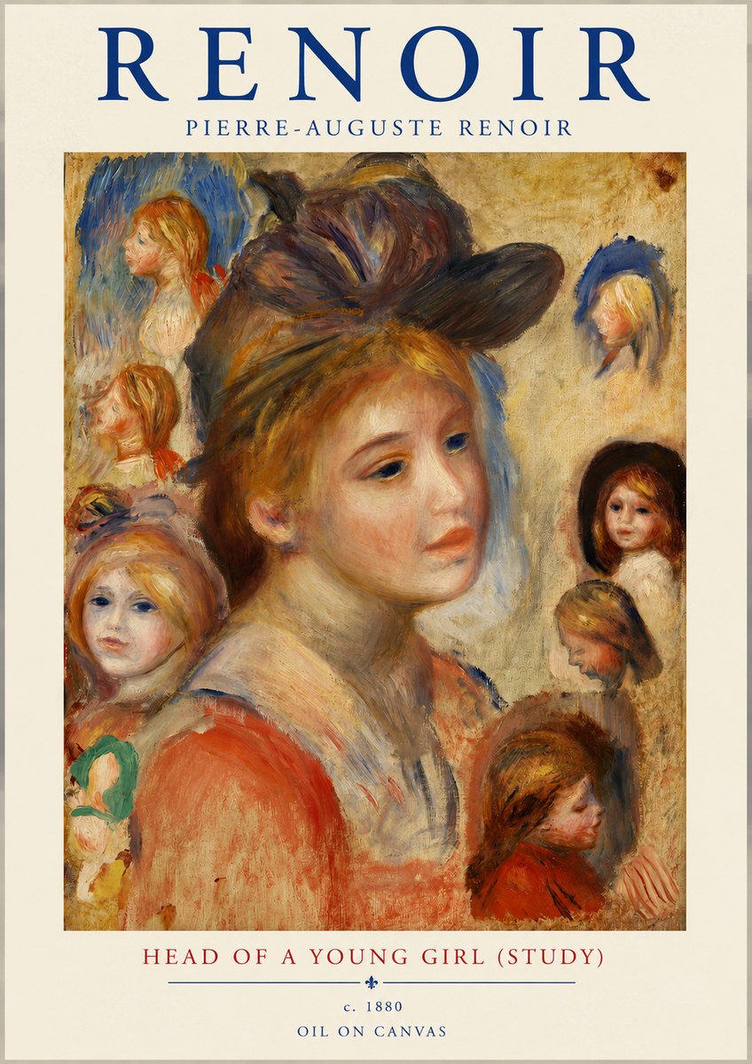 Renoir Head of a Young Girl (Study) No3 - Poster