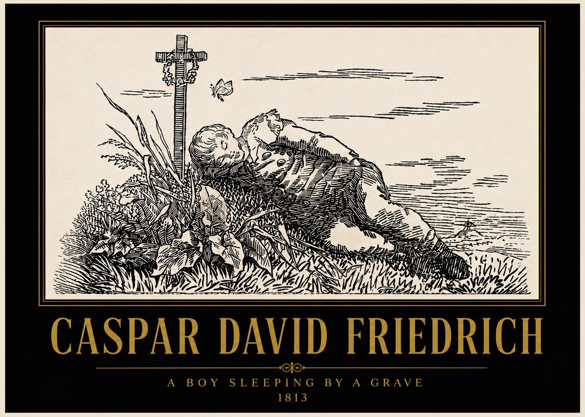 Caspar David Friedrich A Boy Sleeping by a Grave No5 - Poster