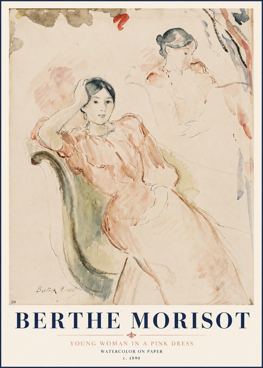 Berthe Morisot Young Woman in a Pink Dress II No6 - Poster