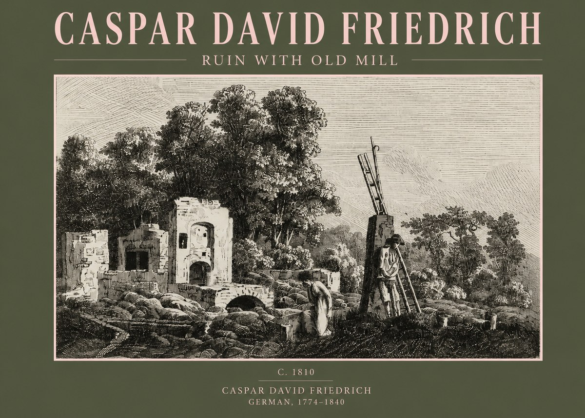 Caspar David Friedrich Ruin with Old Mill No2 - Poster