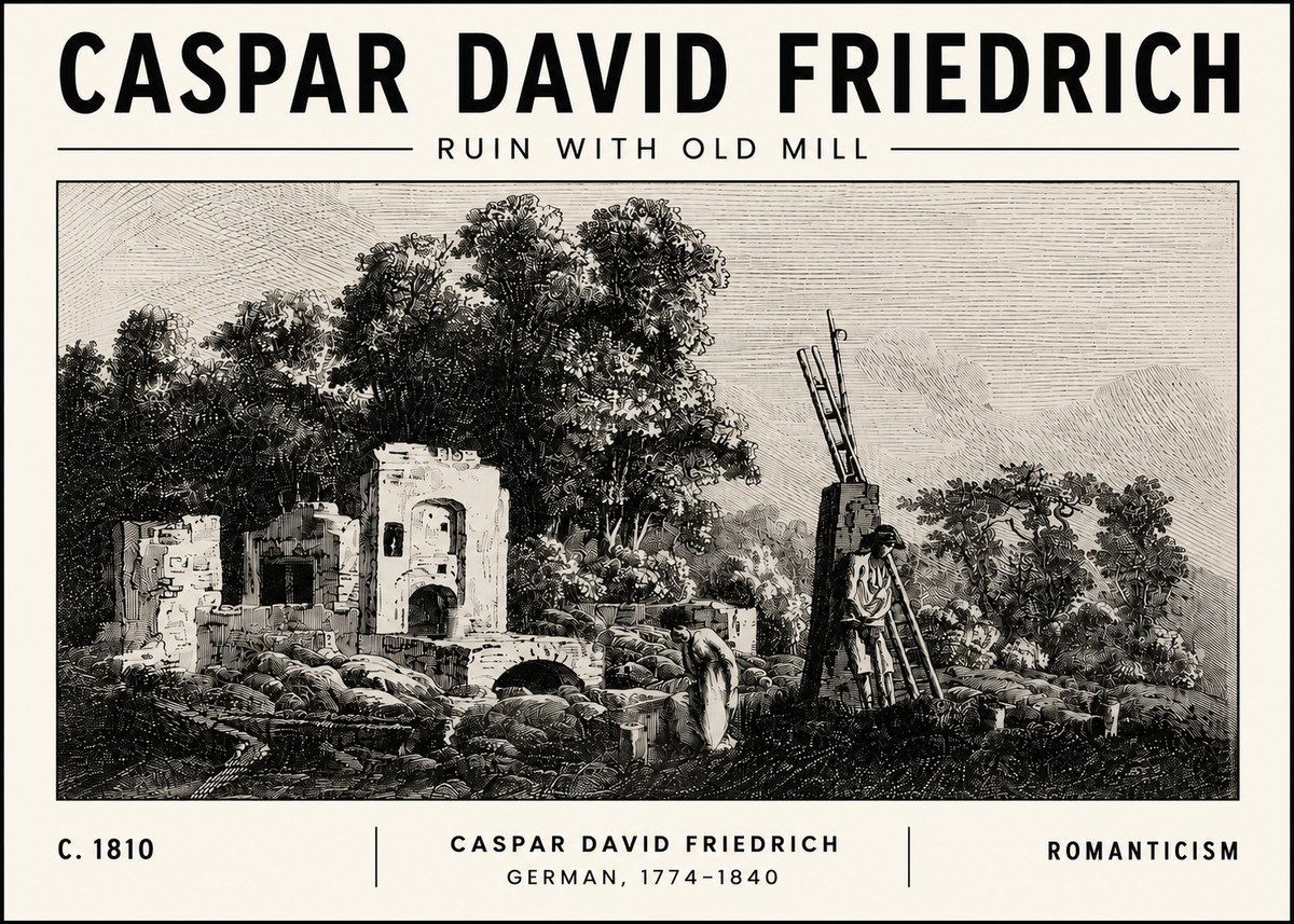 Caspar David Friedrich Ruin with Old Mill No5 - Poster
