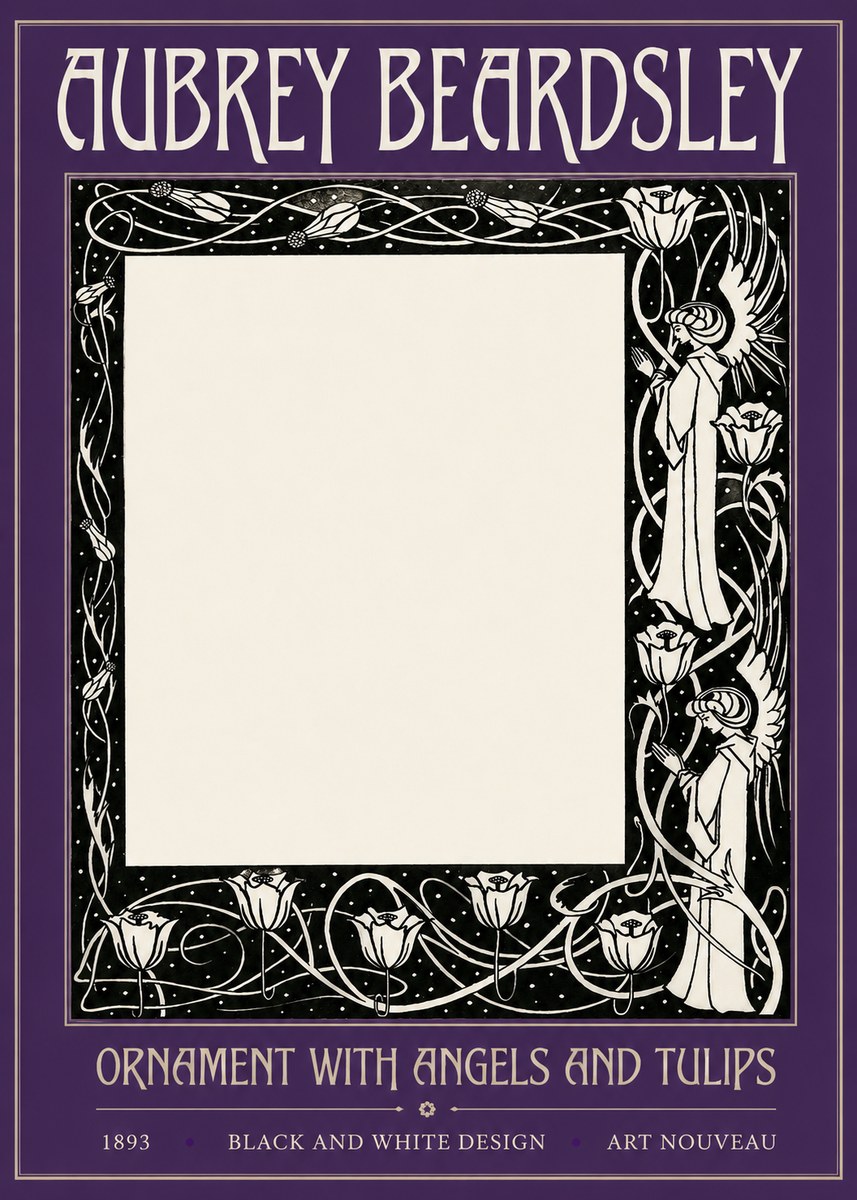 Aubrey Beardsley Ornament with Angels and Tulips No2 - Poster