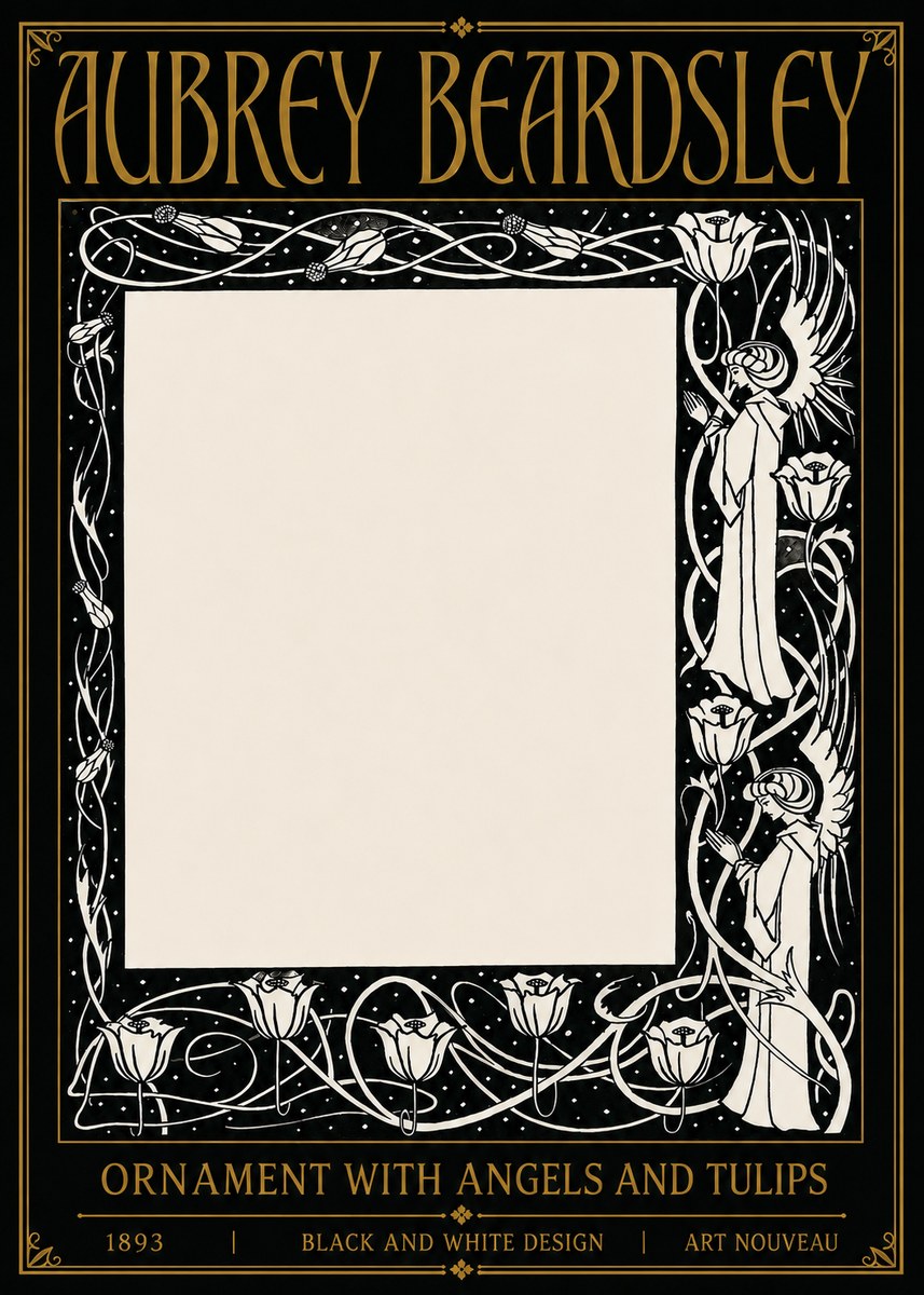 Aubrey Beardsley Ornament with Angels and Tulips No5 - Poster