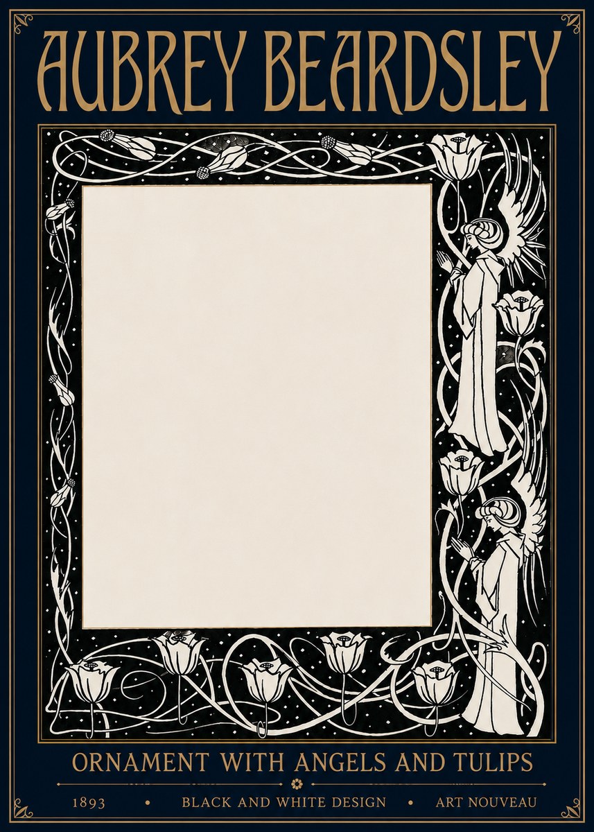 Aubrey Beardsley Ornament with Angels and Tulips No6 - Poster