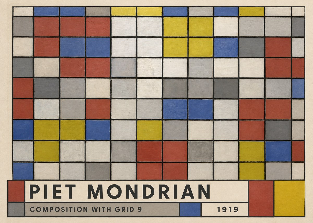 Piet Mondrian Composition with Grid 9 No3 - Poster
